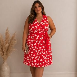 DVF Diane Von Furstenberg Target Wrap Dress 3X Collared Sleeveless Ginkgo Midi